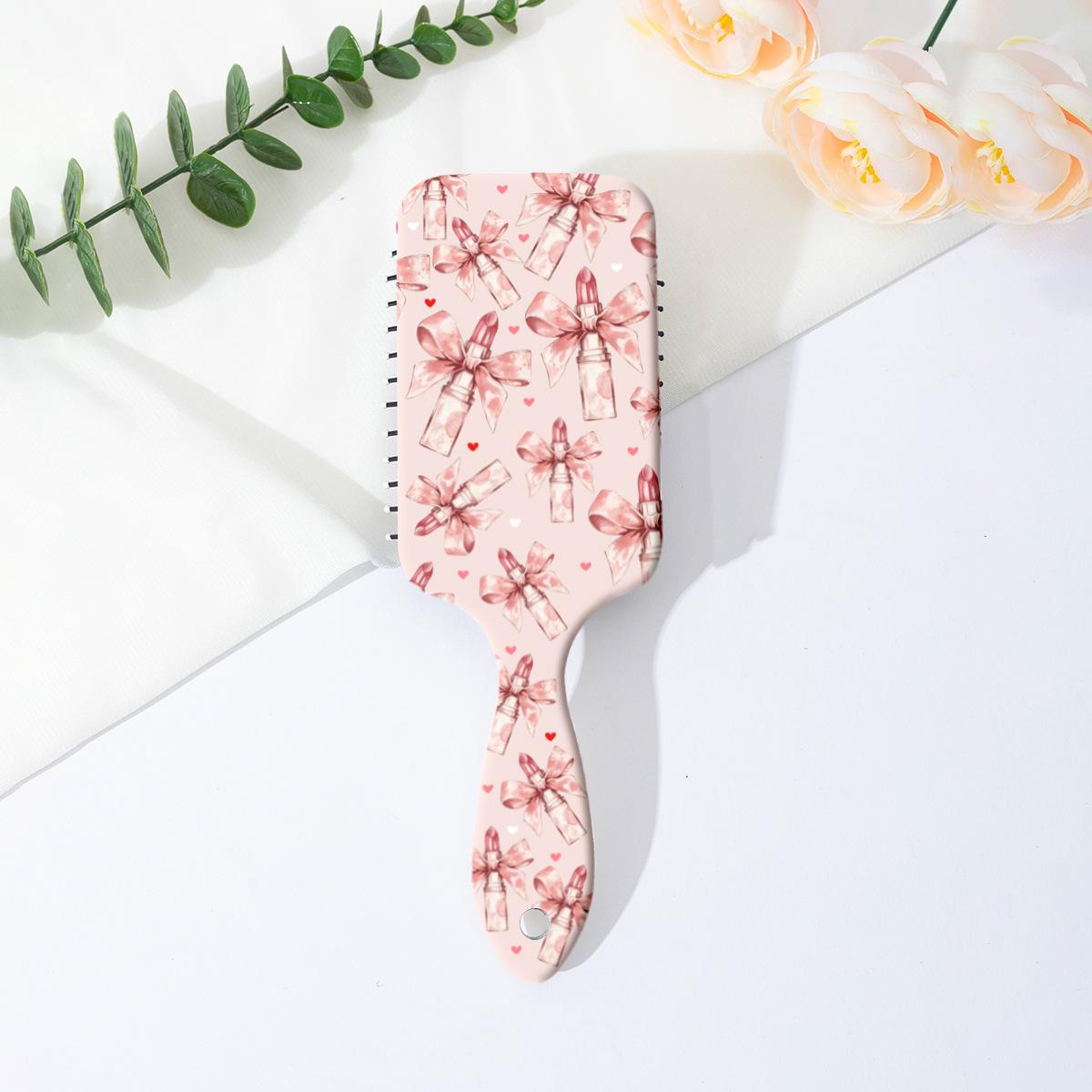 

1 шт. Розовая расческа-подушка для волос с дизайном бантика, антистатическая гладкая массажная лопатка для волос для домашнего использования one-size