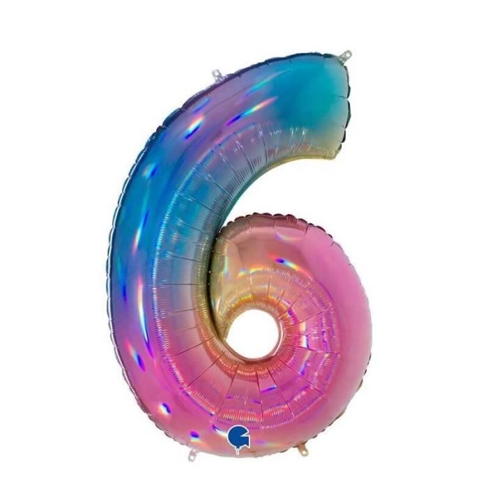 Ballon chiffre - GRABO - Numéro 6 F816RH - Arc-en-ciel scintillant - 102 cm - Gonflable hélium/air