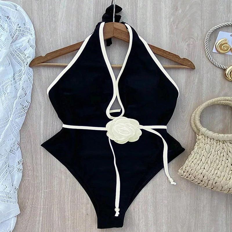 TS JYL-BK243 Halter 3D Floral Suit, Waist Slimming Swimwear For Beach M