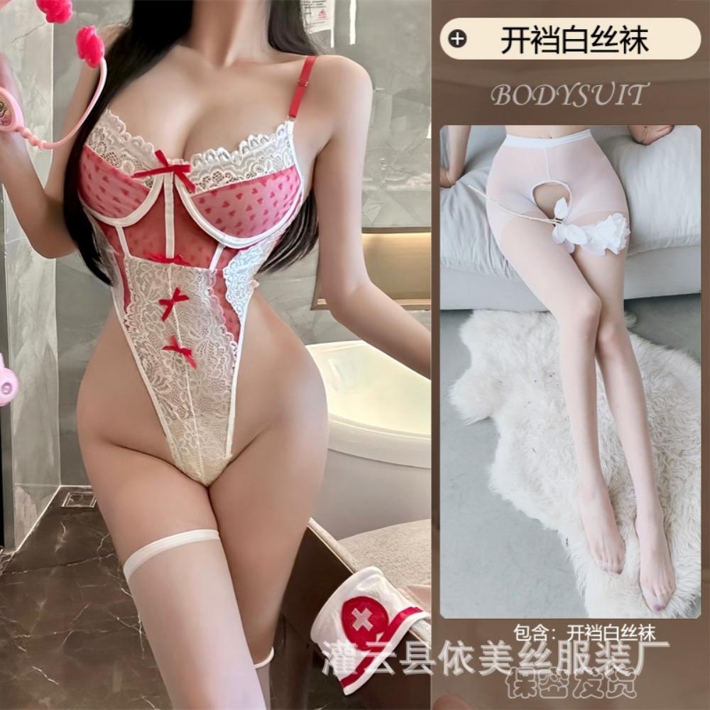 Man Desire Sexy Lingerie Pure Desire Nurse Uniform Lace Bow Heart Perspective Onesie Sexy Suit 9276