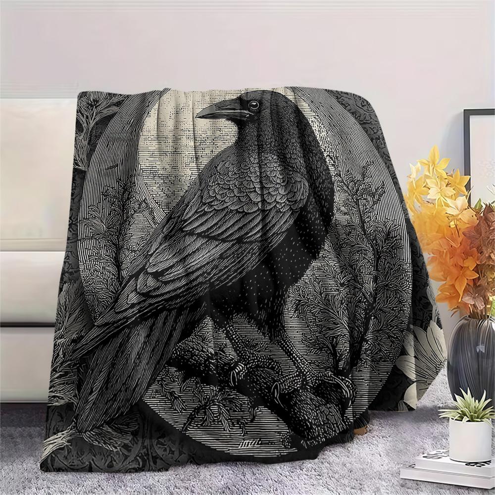 Crow Print Flannel Blanket, High quality Comfortable for All Seasons, Home Decor, Warmth and Comfort, Perfect for Christmas Gifts