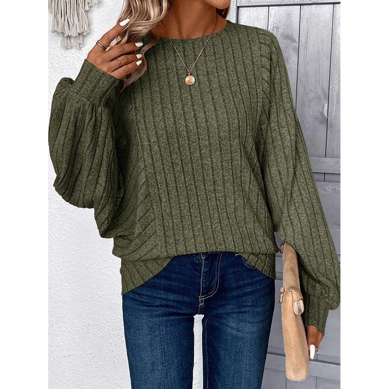Herbst- und Wintermode Damen Übergröße Bequemer Pullover Damen Lässig Einfarbig Laternenärmel Oberteil