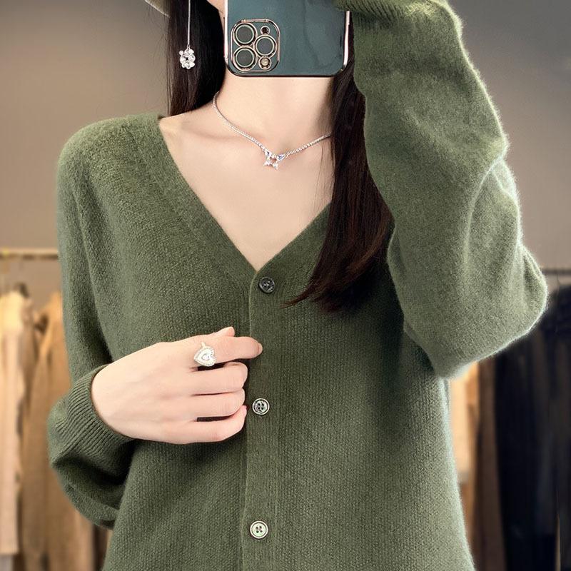V-neck Cardigan for Women In Autumn and Winter Style Osmanthus Needle Knitted Cardigan Gentle and Versatile Long-sleeved Sweater Jacket
