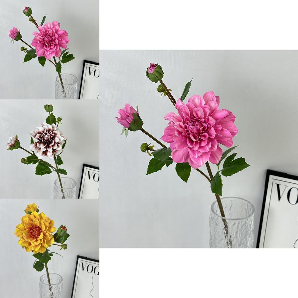 Bridal Bouquet Artificial Dahlia 3head 3d With Silk Material For Wedding And Studio Photography