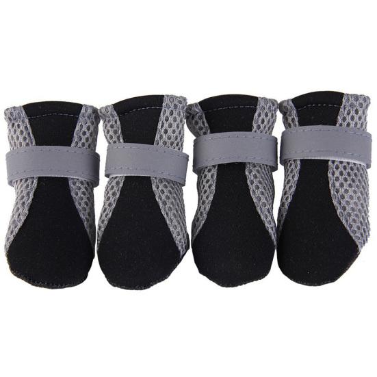 4 Stück Haustier-Hundeschuhe, rutschfeste, weiche Sohle, atmungsaktives Mesh, verstellbare Riemen, Stiefel