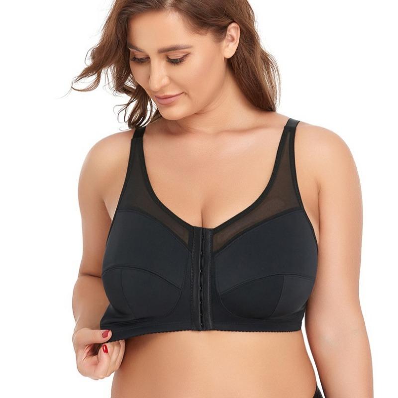 

Бесшовный кружевной бюстгальтер с большой чашкой и передней застежкой, тонкий стиль, европейский и американский большой размер 5XL чёрный