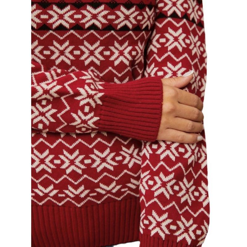Women Loose Fit Long Sleeve Reindeer Jacquard Winter Sweater