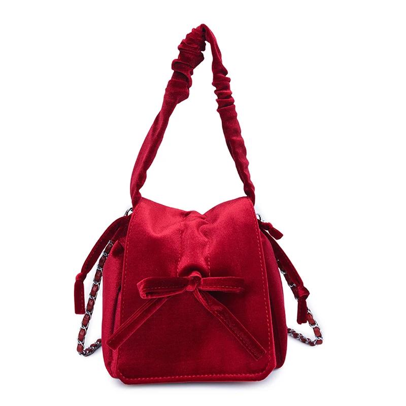 

Сумка через плечо с цепочкой и бабочкой, винтажная сумка с простыми швейными нитками, мягкая молодежная сумка через плечо красный