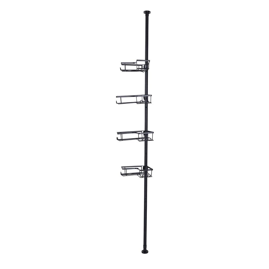 Corner Shower Basket Tension Pole Stainless Steel Floor to Ceiling Shower Shelves with 4 Baskets for Bathroom