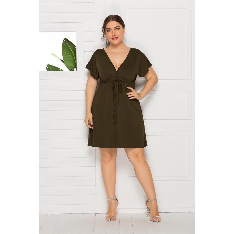 

Одежда больших размеров, женские сексуальные короткие платья макси большого размера, однотонное свободное платье с v-образным вырезом большого размера, платье с расклешенными рукавами M