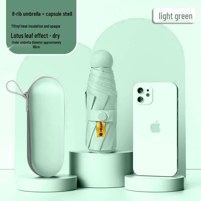 Lätt UV-skyddande Kapselparaply - Bärbart Dubbelanvändningssolskydd för Kvinnor, Soliga och Regniga Dagar