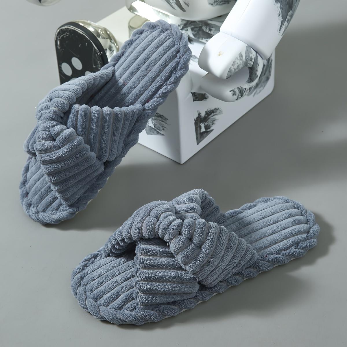 

Домашние тапочки с перекрестными полосками, плюшевые туфли с открытым носком и мягкой подошвой, уютные и теплые домашние тапочки 38-39 серый