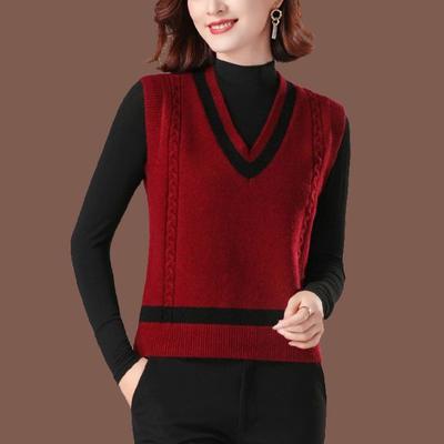 Knitted Vest Women's Fall and Winter New Stitching Fashion Solid Color Versatile Casual Sleeveless Sweater Top