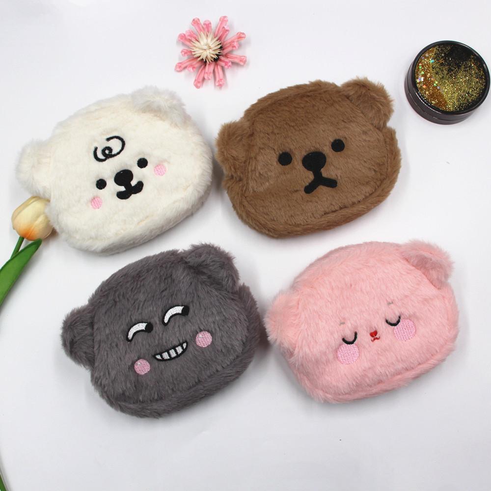 Plush Cartoon Bear Coin Purse With Embroidered Animal Design For Girls And Teens