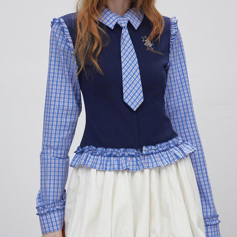 unifree Korean Style Printed Long Sleeve Shirt with Tie