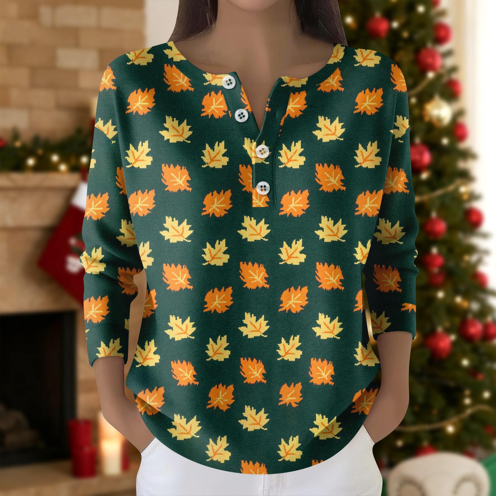 

Женская мода Топ с длинным рукавом и рождественским принтом в виде снежинок Элегантный повседневный топ M