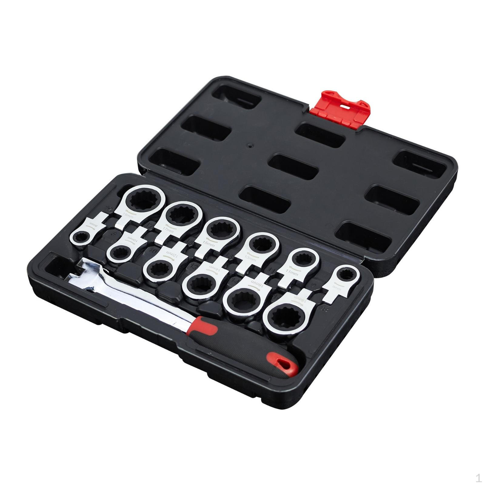 13 Pieces InterchangeableHead Ratchet Wrench Set Molded Slots 13Piece Red Latch