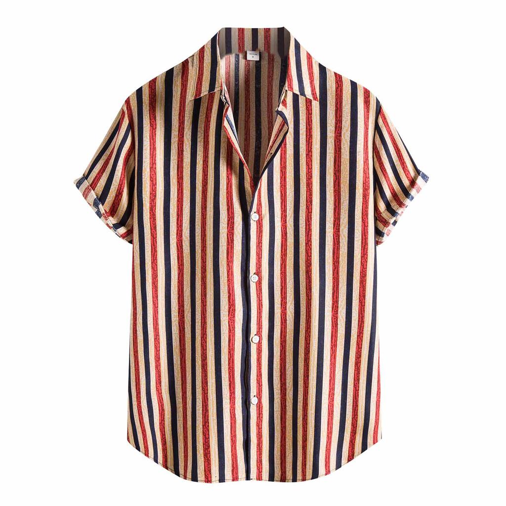 Mens Fashion Ethnic Short Sleeve Casual Printing Hawaiian Shirt Blouse T-shirt