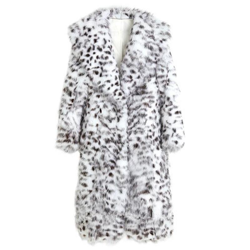 FiveFive Women's Winter Imitation Fox Fur Young Leopard-print Fur Coat Long Knee-length Mink Coat