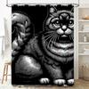 Artistic Black White Cat Shower Curtain for Bathroom Decor Modern Design with Striped Pattern in Various Sizes