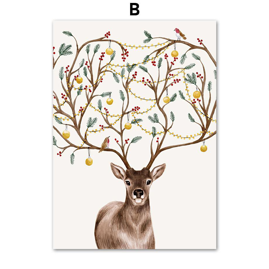 Póster navideño con diseño de bola de nieve, ciervo, pan de jengibre y Chocolate, arte de pared, lienzo impreso, pintura nórdica, cuadro decorativo para sala de estar