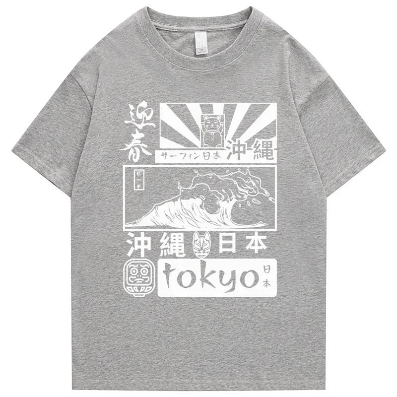 2025 Herren Japanisch Retro Tokio Wellenmuster bedruckt 100% reine Baumwolle Hip-Hop Kurzarm-T-Shirt Street Painting Kleidung