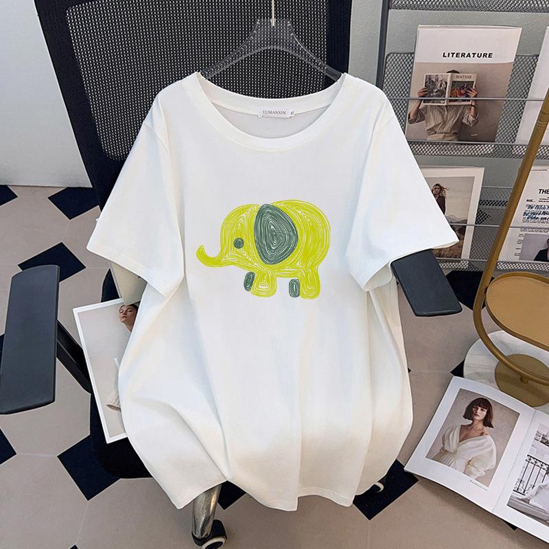 Plus Size Slimming Loose Mid-Length Round Neck Women's T-Shirt, Short-Sleeved (200/300/350 Jin)