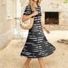 Ladies' Striped Printed Casual and Fashionable Short Sleeved Round Neck Dress