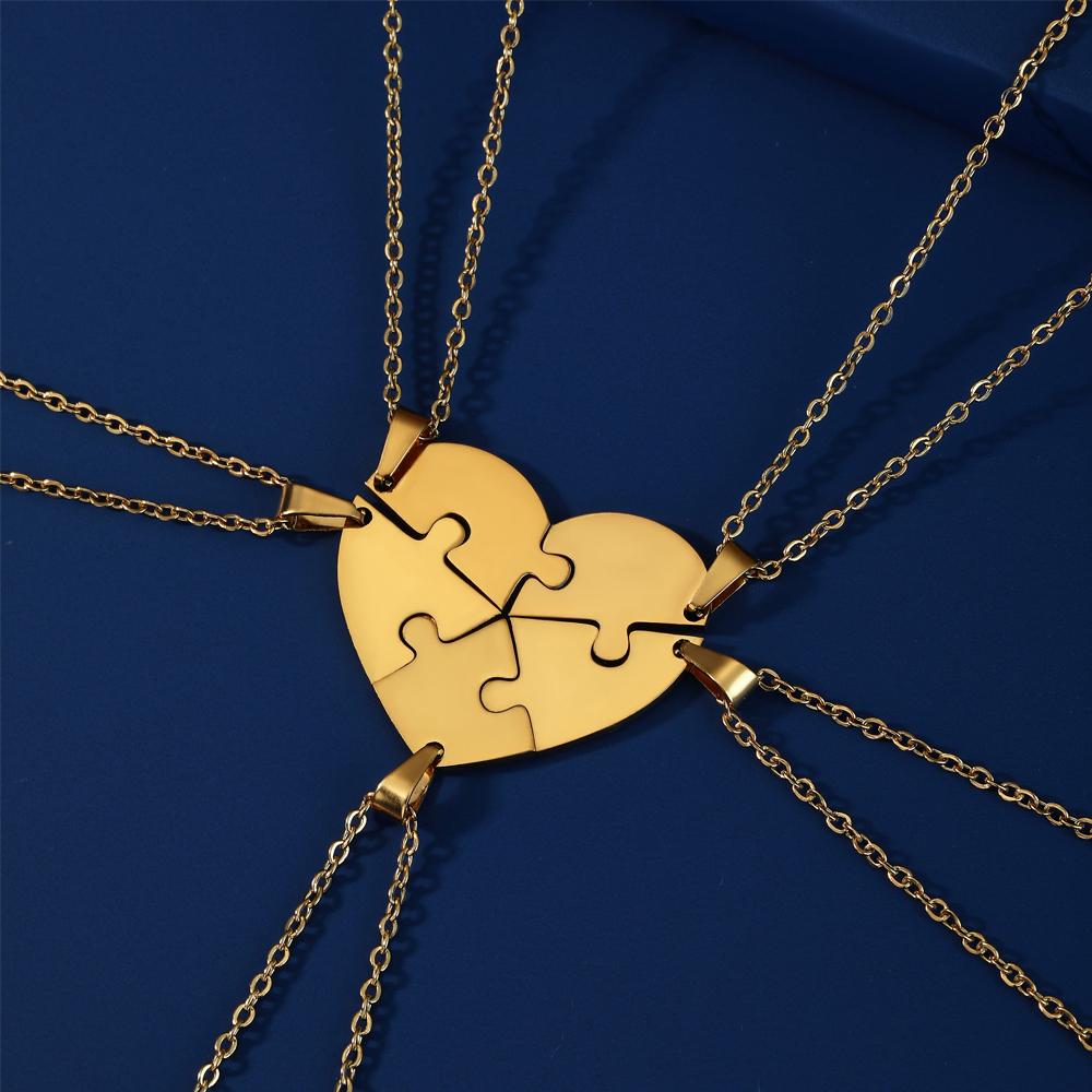  Stainless Steel Combination Heart Puzzles Pendant Necklace Fashion Choker Necklaces Simple Jewelry Best Friends Family