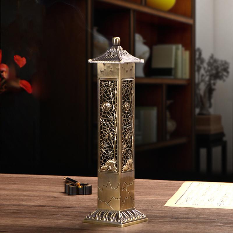 Retro Column Vertical Incense Burner Hollow Bamboo Sandalwood Censer 21cm Incense Stick Holder Fragrance Ornaments Home Decor