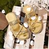 Fashion Gold Clip Toe Sandals Women Summer Flat Heels Beach Vacation Flip Flops Woman Plus Size Lightweight Outdoor Slippers