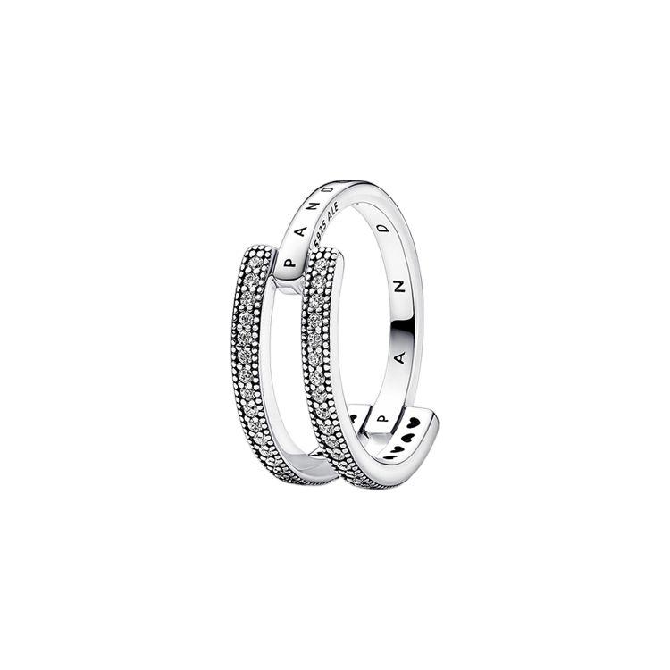 Pandora Pavé Logo Double Ring Hollow Decoration 925 Silver Ring Women rings 192779C01 50