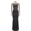 C6989 European & American Fashion Women's Rhinestone Mesh Long Dress