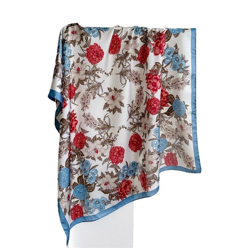 Lotus scarf, silk scarf, headscarf, small square scarf, peony scarf, professional new summer scarf, female simulation silk printing