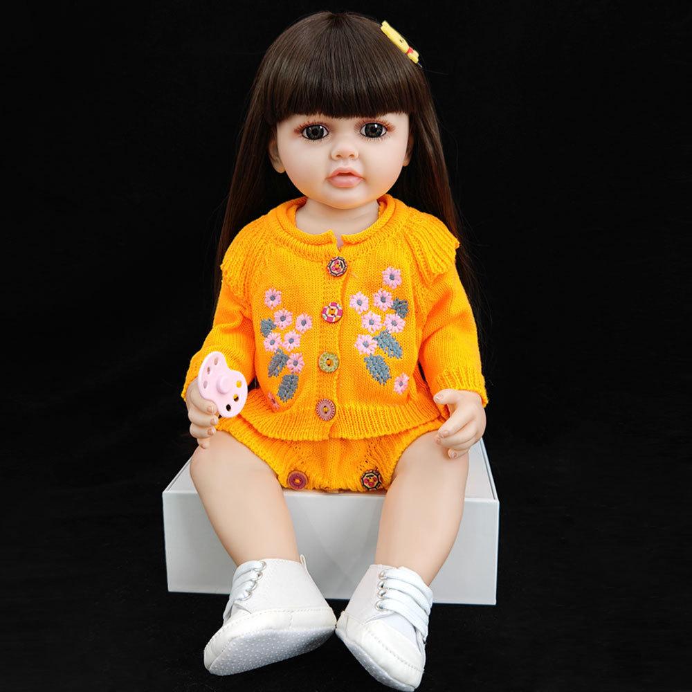 55 cm 22 zoll Lebensechte Reborn Baby Mädchen Puppe Weiche Silikon Lange Braune Haare Realistische Prinzessin Kleinkind Bebe Geburtstag Geschenk