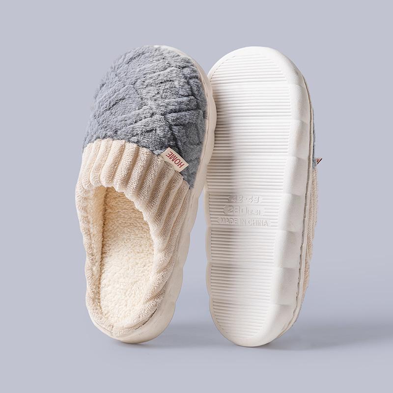Cotton slippers winter new non-slip thick-soled fluffy slippers thermal shoes indoor home slippers