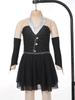Vestido de Patinaje Danza sin Mangas Brillante para Niñas Diseño Patchwork Bragas Integradas Guantes sin Dedos Vestido de una Pieza