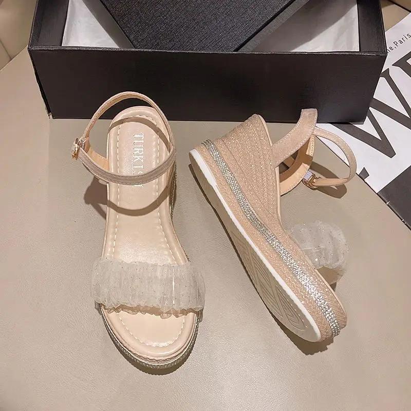Fashion Mesh Wedges Heel 2025 Luxury Woman Shoes Cheap Liquidation New Breathable Fashion High Quality Summer Offers Sandals for Women