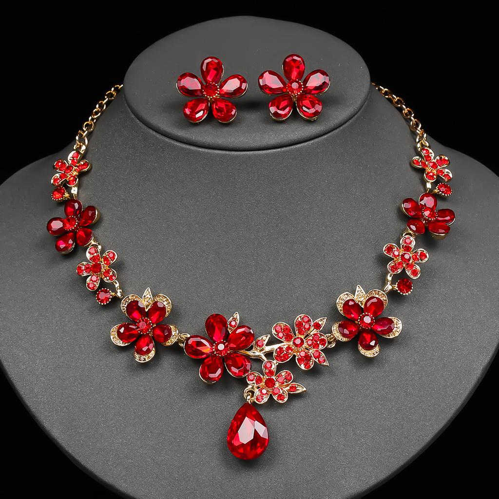 Necklace Earrings Set Women'S Jewelry Crystal Water Extra Alloy Bridal Wedding Jewelry Flowers Retro Style