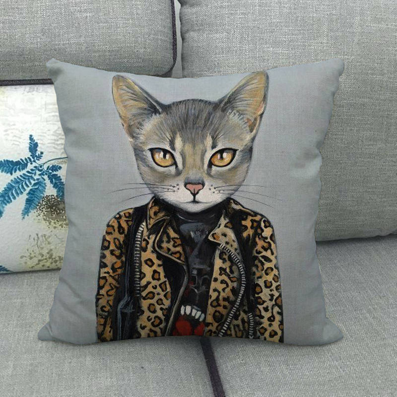 Cartoon Cat Pattern Series Super Soft Cotton and Linen Material Pillow Cover for Home Sofa Decoration Pillow Cover