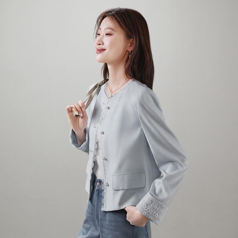 SOFSIL Women s Gentle Round Neck Short Jacket with Lace Cuffs XL