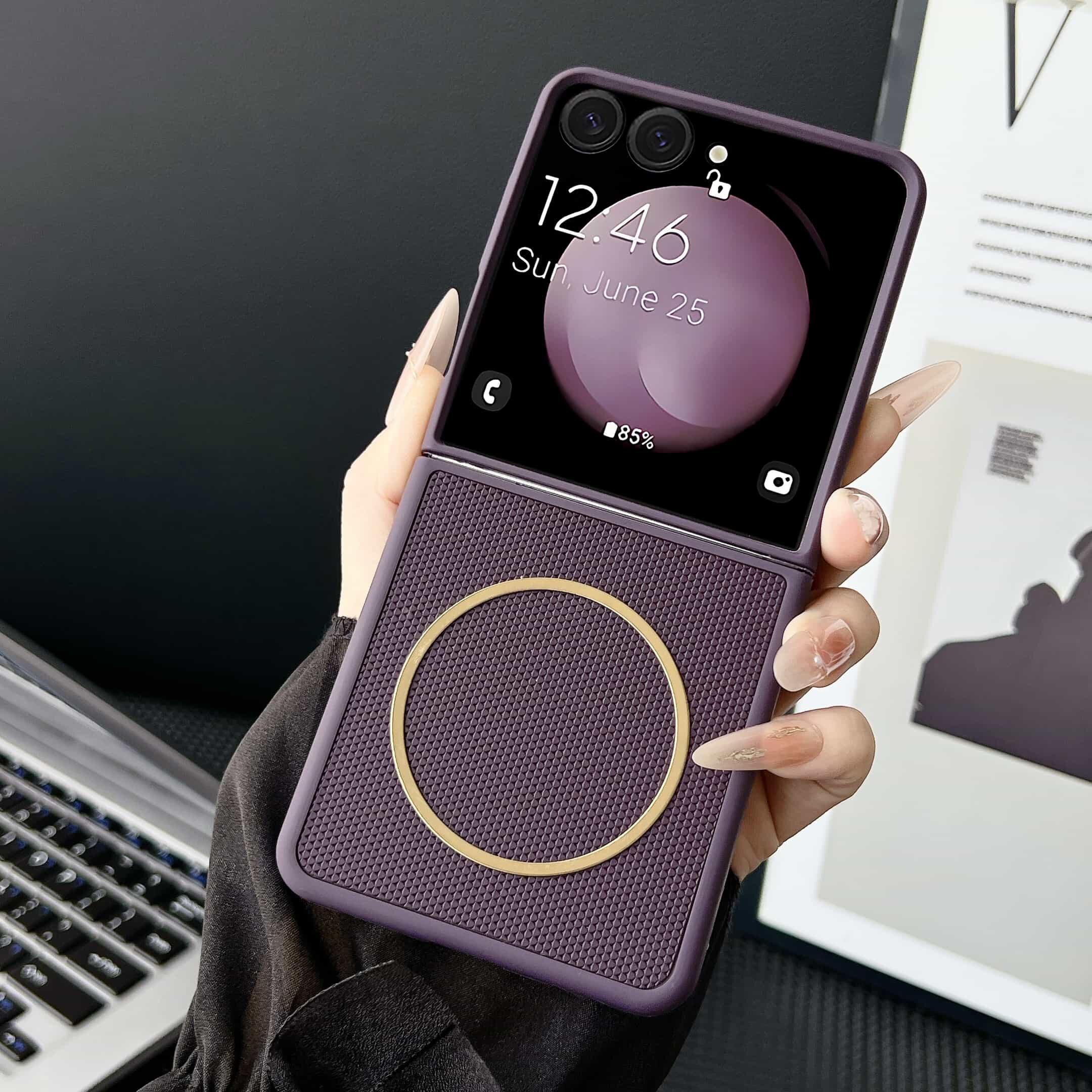 

Case for Samsung Galaxy Z Flip3/4/5/6/7 with MagSafe & PU Shockproof Phone Bumpers Cover Galaxy Z Flip7 фиолетовый