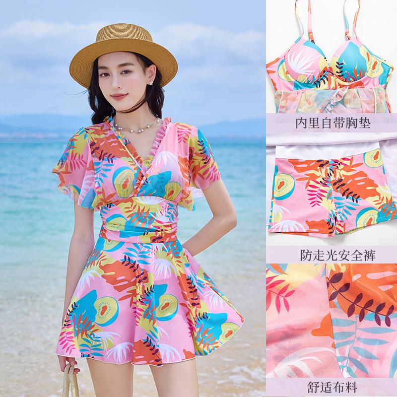 Fashion Personality Maple Leaf Printed Women's Swimsuit Resort Beach Swimsuit Cover the flesh and show thinness High Waist Swimsuit Women's One-piece