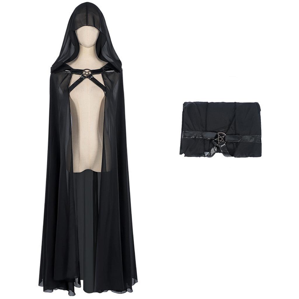 Medieval Cloak With Hood Halloween Renaissance Hooded Longer Cape For Men Gothic Role Playing Robe With Buckle Carnival Costumes