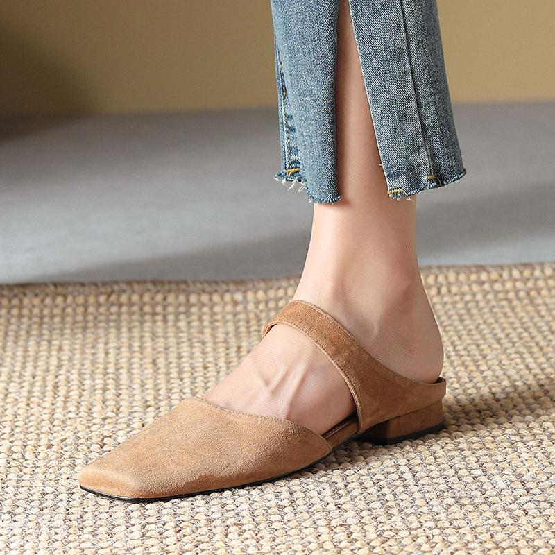 Fashion 2025 New Summer Women Shoes Sheepskin Shoes for Women Simple Bow Women Slippers Low Heels Square Toe Slippers Mules Handmade