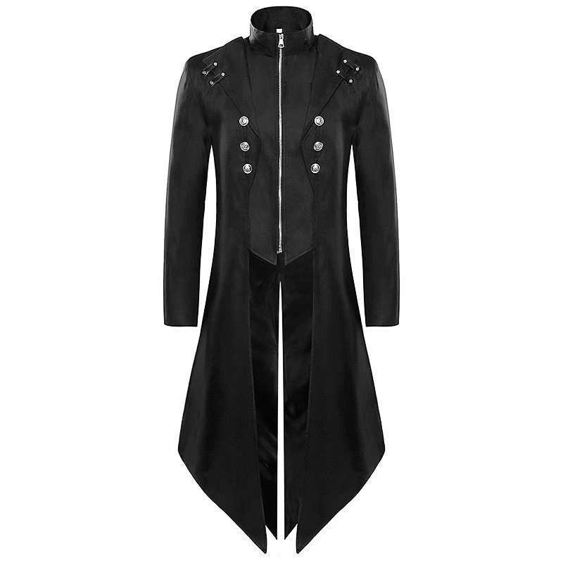 2023Wish New European and American Men's Formal Wear Medieval Retro Clothing Men's Mid-Length Punk Retro Tailcoat