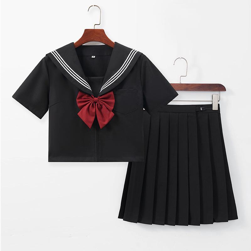 Authentic Black Sailor Uniform Set - Academy Style with Pleated Skirt