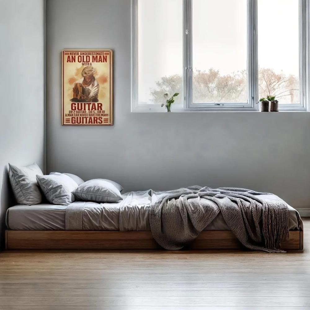 Decorate Your Bedroom with a Musical Flair: Vintage - Inspired Guitarist Metal Sign