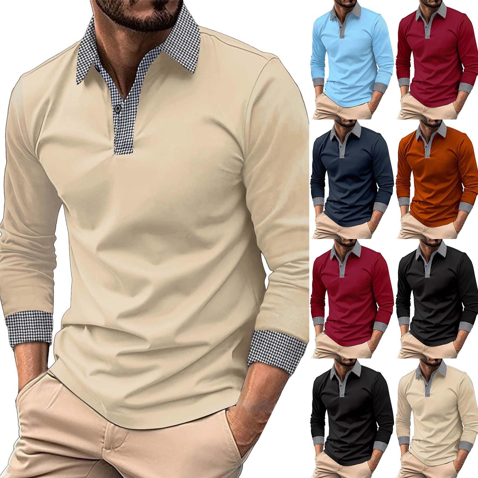 

Long Sleeve Polo-Shirts For Men Plaid Collar Shirt Golf Tees Basic Casual Tops Trendy Tshirt Lightweight Regular Fit XL винний