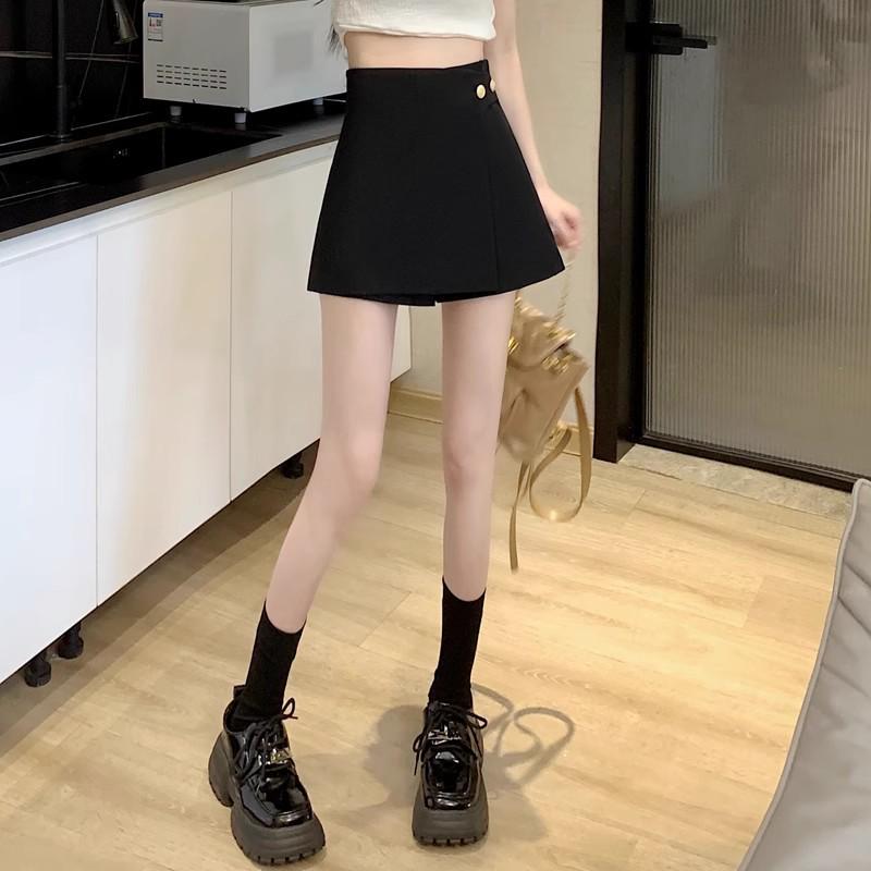 Women s High-Waist A-Line Wide-Leg Black Shorts Skirt - Petite Spring 2025 Collection 3XL чёрный